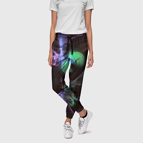 Женские брюки Магические фиолетовые волны и цветные космические / 3D-принт – фото 3