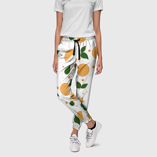 Женские брюки Апельсины с листьями / 3D-принт – фото 3