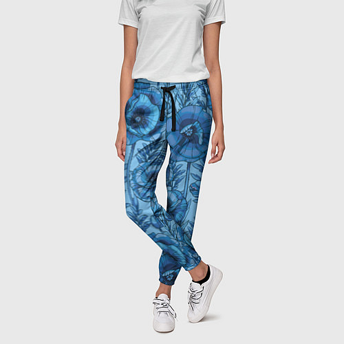 Женские брюки Синие цветы / 3D-принт – фото 3
