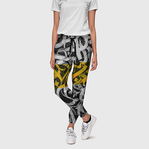 Женские брюки Yellow Callicraphic / 3D-принт – фото 3