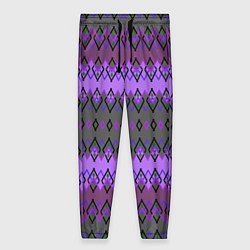 Брюки женские Серо-фиолетовый этнический геометрический узор, цвет: 3D-принт