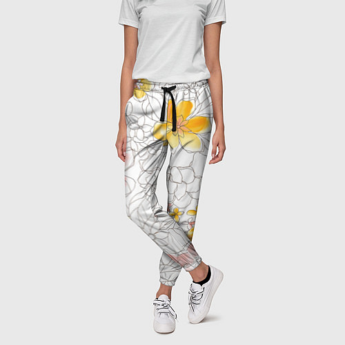 Женские брюки Нарисованный цветы - светлый / 3D-принт – фото 3