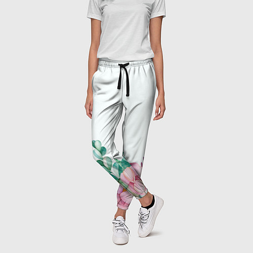 Женские брюки Цветы нарисованные акварелью - снизу / 3D-принт – фото 3