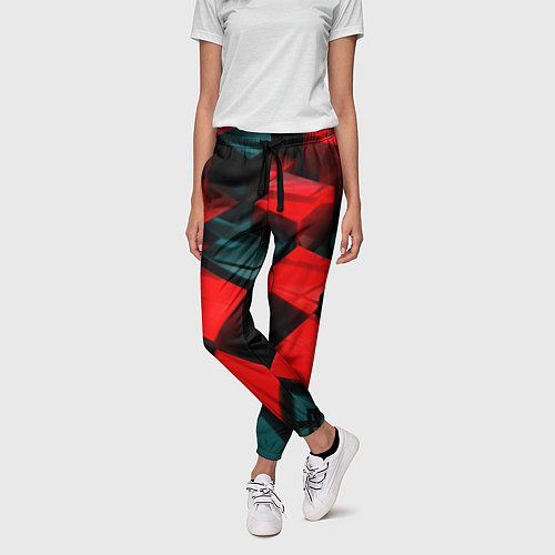 Женские брюки Кубы геометрии красный и чёрный / 3D-принт – фото 3