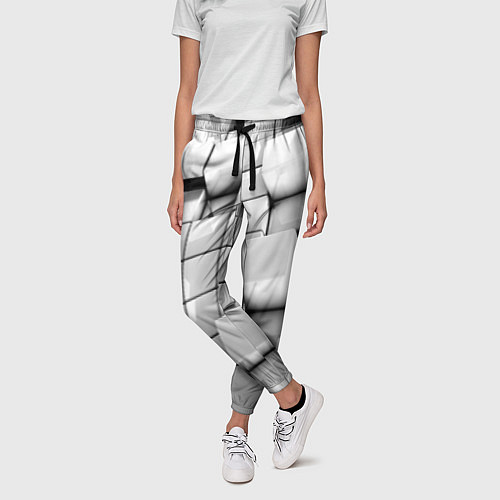 Женские брюки Кубы серые выпуклые / 3D-принт – фото 3