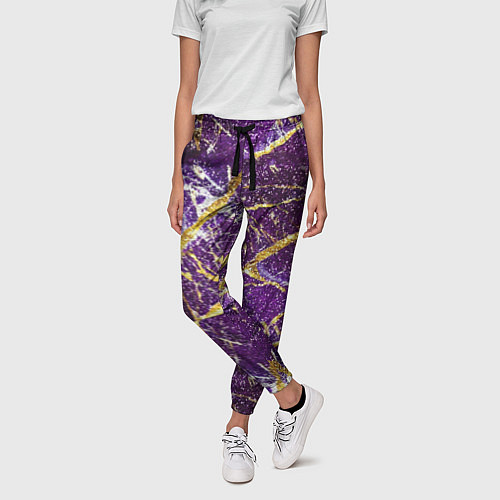 Женские брюки Фиолетовые и золотые блестки / 3D-принт – фото 3