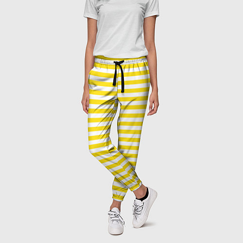 Женские брюки Светло-желтые полосы / 3D-принт – фото 3