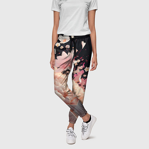 Женские брюки Множество розовых цветов / 3D-принт – фото 3