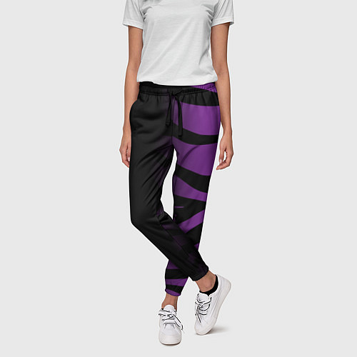 Женские брюки Фиолетовый с черными полосками зебры / 3D-принт – фото 3