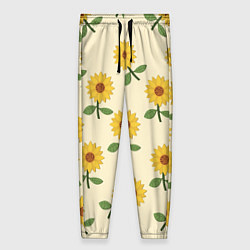 Брюки женские Подсолнух с листьями, цвет: 3D-принт