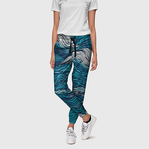 Женские брюки Синие волны абстракт / 3D-принт – фото 3