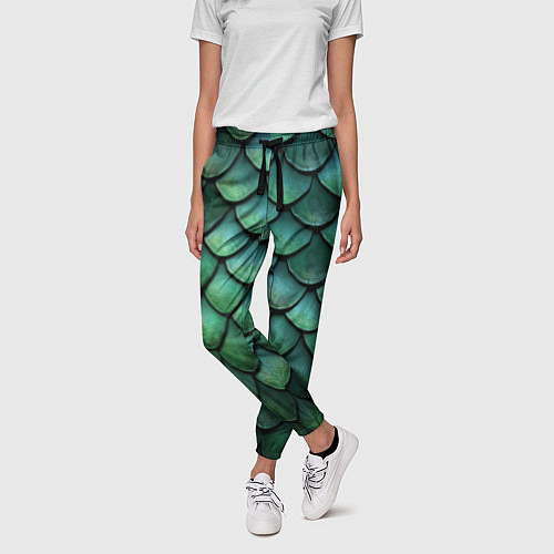 Женские брюки Чешуя зелёного дракона / 3D-принт – фото 3