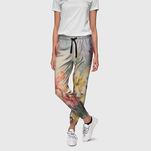 Женские брюки Акварельные лилии / 3D-принт – фото 3