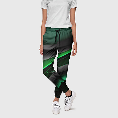 Женские брюки Black green line / 3D-принт – фото 3