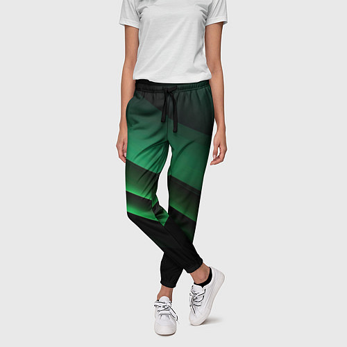 Женские брюки Черно зеленые полосы / 3D-принт – фото 3