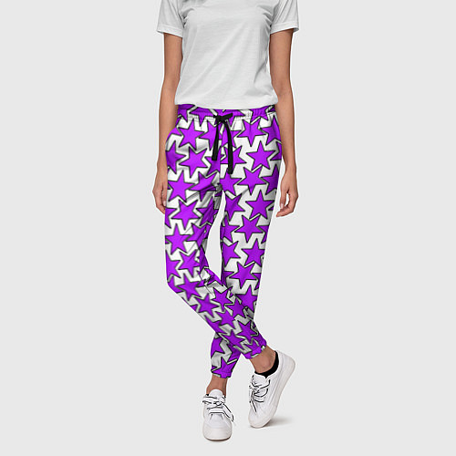 Женские брюки Ретро звёзды фиолетовые / 3D-принт – фото 3