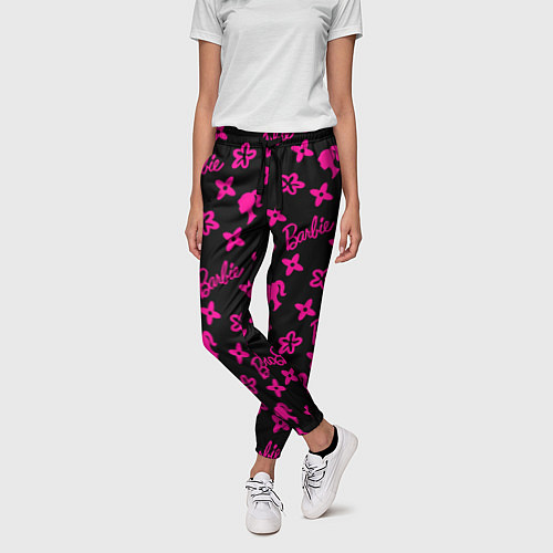 Женские брюки Барби паттерн черно-розовый / 3D-принт – фото 3