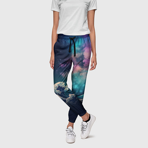 Женские брюки Космическая Большая волна в Канагаве / 3D-принт – фото 3