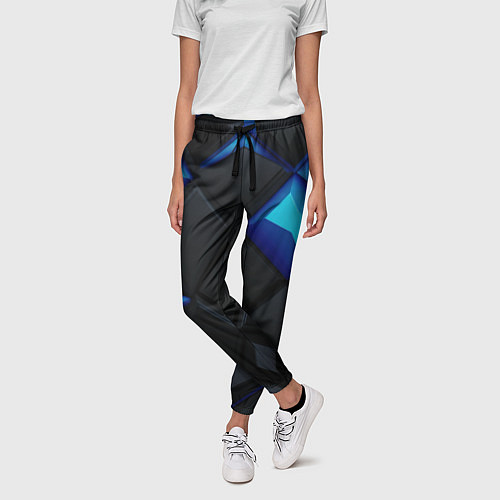 Женские брюки Черные и синие плитки / 3D-принт – фото 3