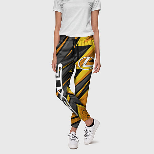 Женские брюки Лексус - желтая спортивная абстракция / 3D-принт – фото 3