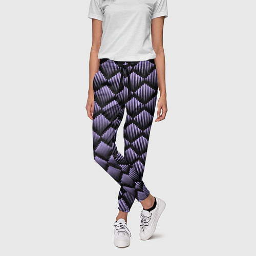 Женские брюки Фиолетовые выпуклые ромбы / 3D-принт – фото 3