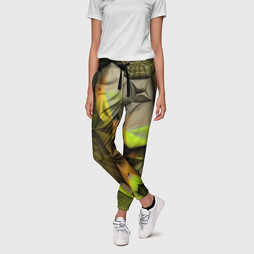 Женские брюки Зеленая объемная космическая текстура / 3D-принт – фото 3