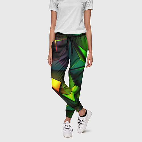 Женские брюки Зеленые абстрактные треугольники / 3D-принт – фото 3