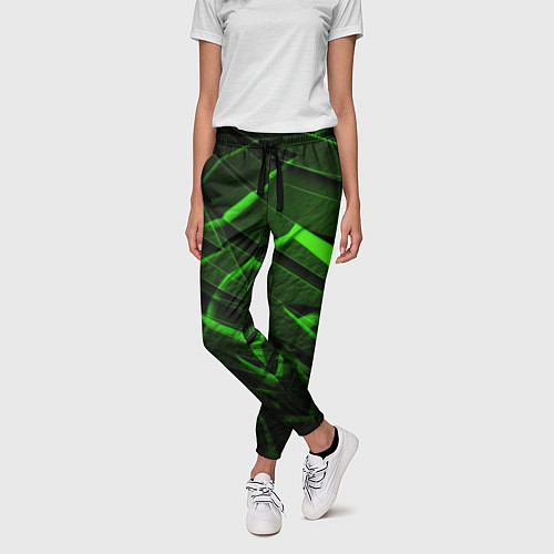Женские брюки Неоновый зеленый свет из плит / 3D-принт – фото 3