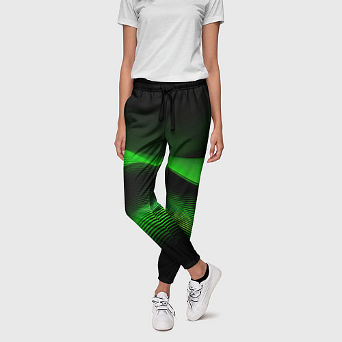 Женские брюки Зеленые абстрактные волны / 3D-принт – фото 3