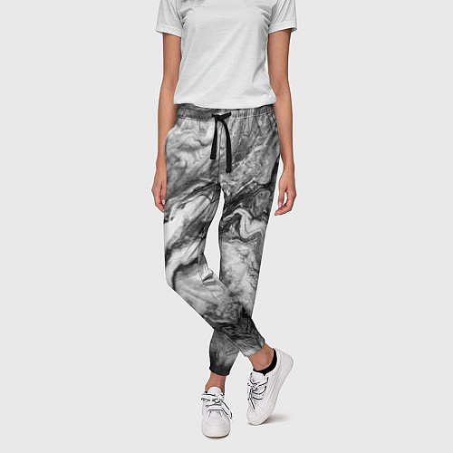 Женские брюки Черно-белая мраморная абстракция / 3D-принт – фото 3