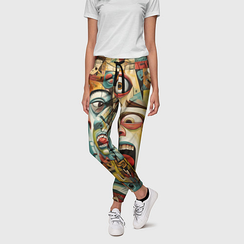 Женские брюки Живопись с лицами в стиле Пабло Пикассо / 3D-принт – фото 3
