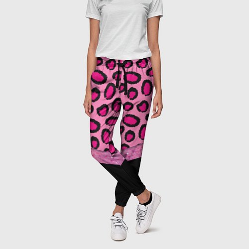 Женские брюки Розовый леопард и блестки принт / 3D-принт – фото 3