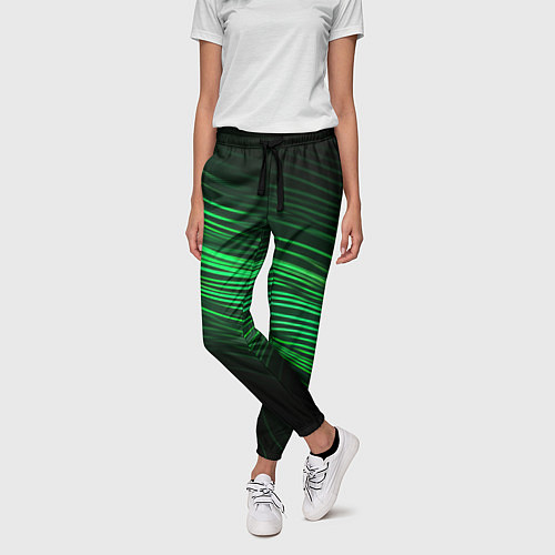 Женские брюки Green neon lines / 3D-принт – фото 3