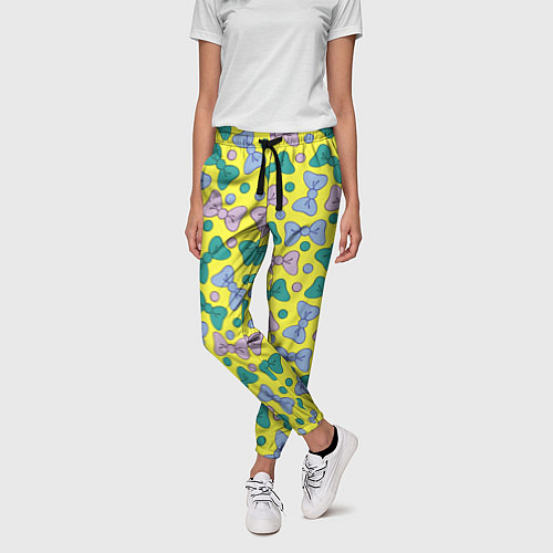 Женские брюки Цветные бантики на желтом фоне / 3D-принт – фото 3