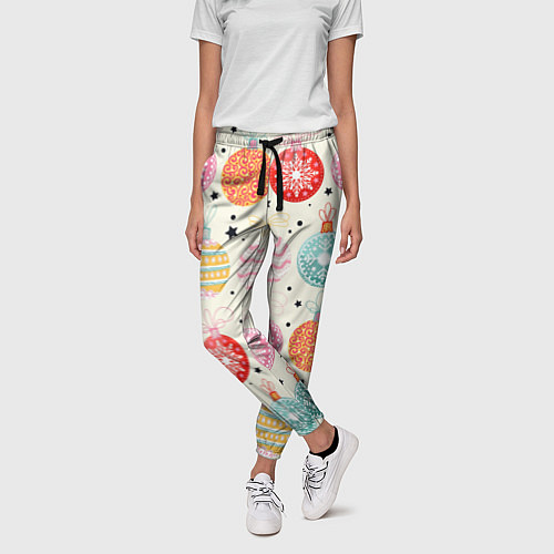 Женские брюки Разноцветные новогодние шары / 3D-принт – фото 3