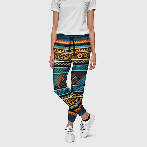 Женские брюки Этнический рисунок в горизонтальную полоску / 3D-принт – фото 3