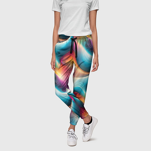 Женские брюки Волнообразная разноцветная абстракция / 3D-принт – фото 3