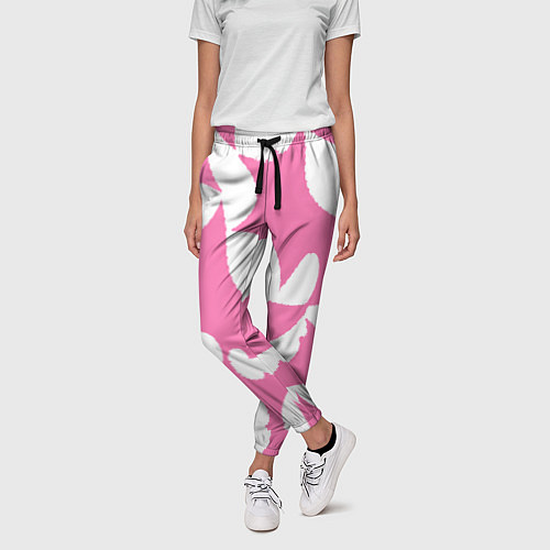 Женские брюки Бело-розовая абстрактная композиция / 3D-принт – фото 3
