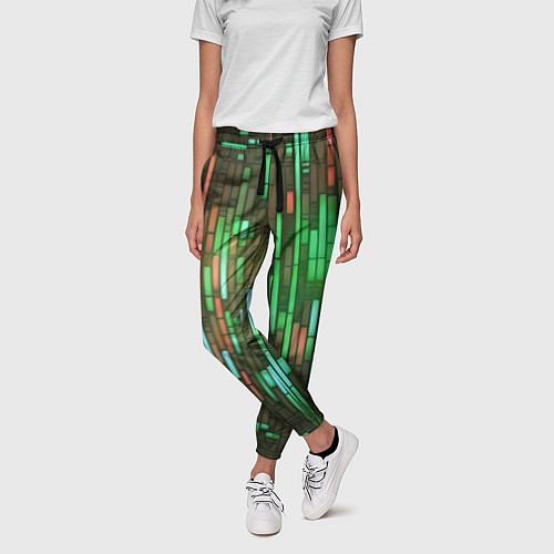 Женские брюки Неоновые полосы зелёные / 3D-принт – фото 3