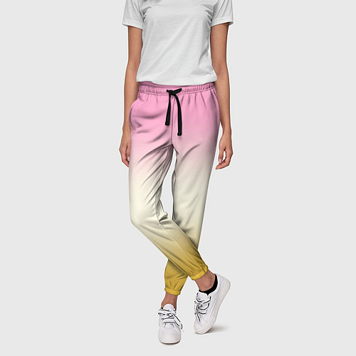 Женские брюки Розовый бежевый желтый градиент / 3D-принт – фото 3