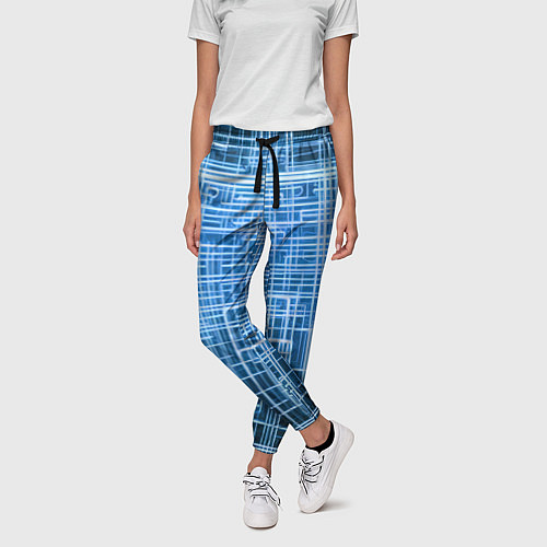 Женские брюки Синие неоновые полосы киберпанк / 3D-принт – фото 3