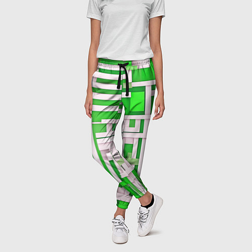 Женские брюки Полосы на зелёном фоне / 3D-принт – фото 3