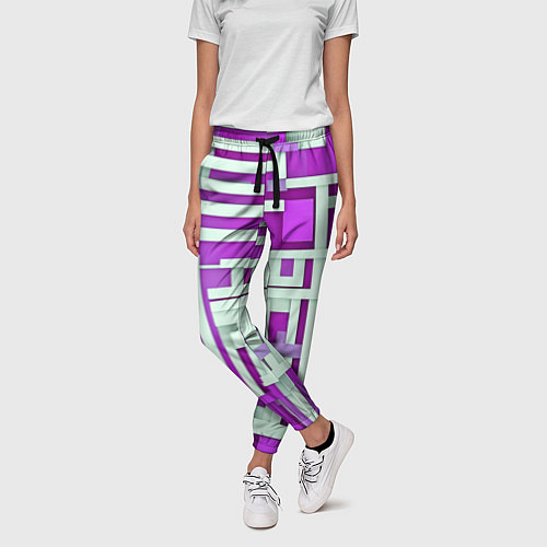 Женские брюки Полосы на фиолетовом фоне / 3D-принт – фото 3