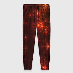Женские брюки Абстрактные светящиеся красно оранжевые снежинки