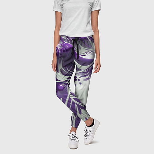 Женские брюки Бело-фиолетовая краска / 3D-принт – фото 3