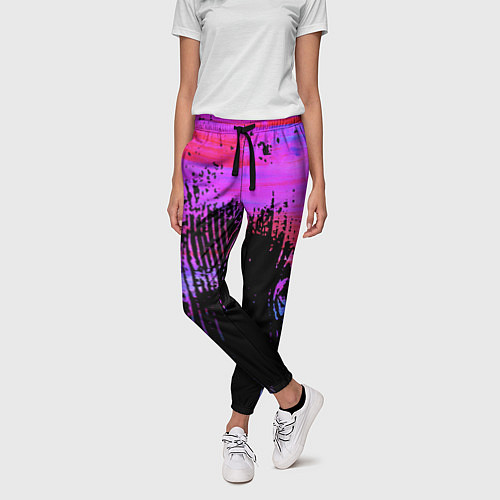Женские брюки Розово синий сочный гранж / 3D-принт – фото 3