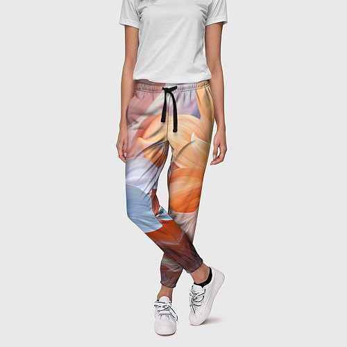 Женские брюки Голубой и оранжевый цветок / 3D-принт – фото 3