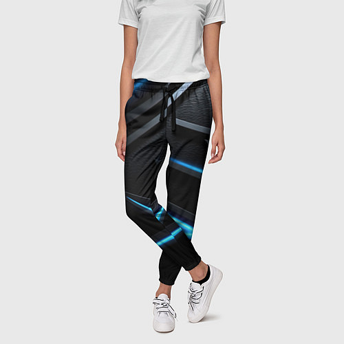 Женские брюки Черный и синий фон с абстракцией / 3D-принт – фото 3