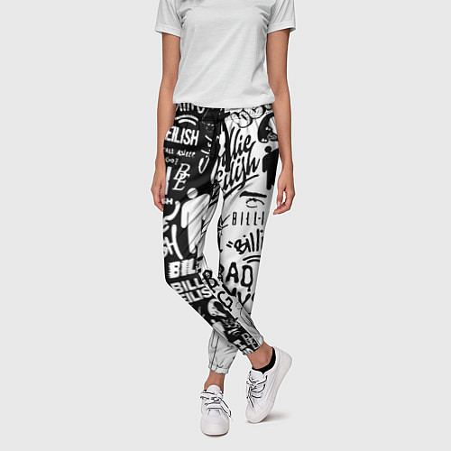 Женские брюки Billie Eilish чернобелые битва лого / 3D-принт – фото 3