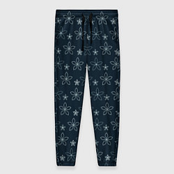 Брюки женские Паттерн тёмно-синий маленькие стилизованные цветы, цвет: 3D-принт